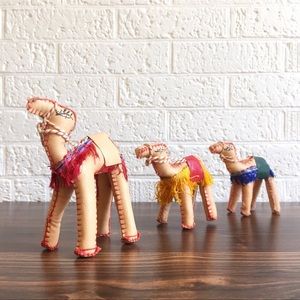 Vintage faux leather camel statues bohemian home decor Moroccan